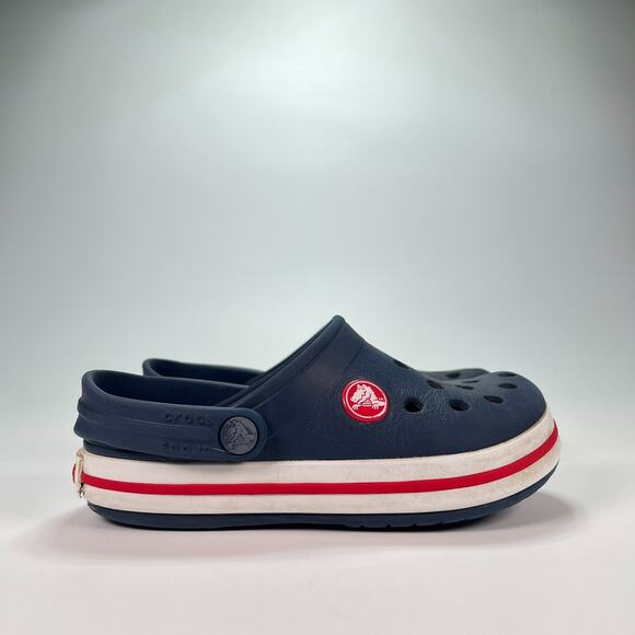 Crocs Crocband Clogs Navy Blue Red Slip-On Sandals Kids Shoes Youth Size C10 - Picture 1 of 9